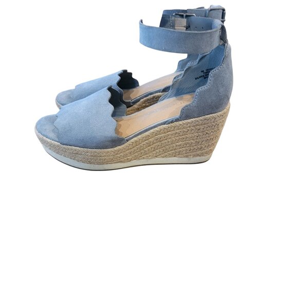 Francesca's Addilyn Espadrille Wedge Sandal Blue Faux Suede - Picture 1 of 15